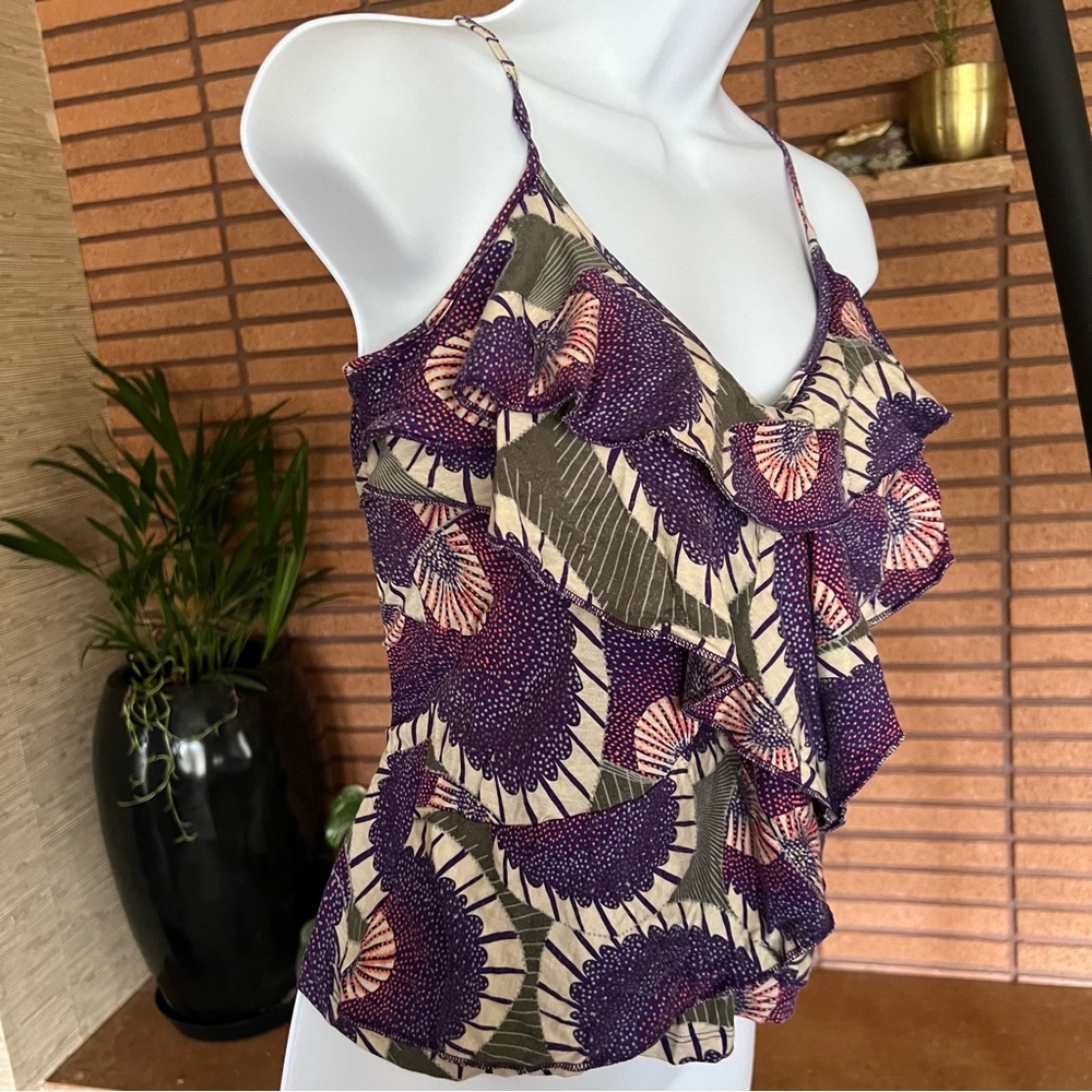 Women's Purple and Cream Ruffle Top